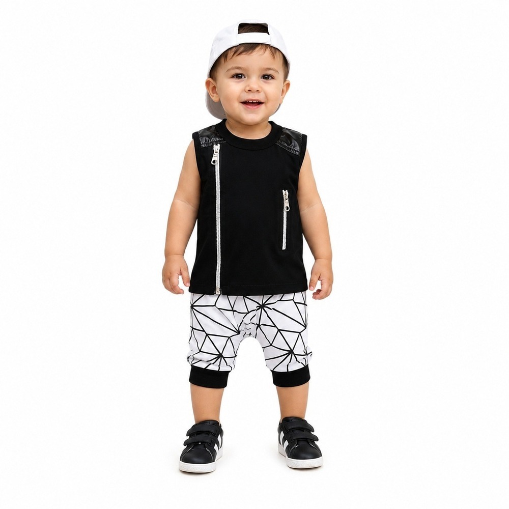 Toddler Boys Outfit Set Sleeveless Black White Size 4T New With Tags
